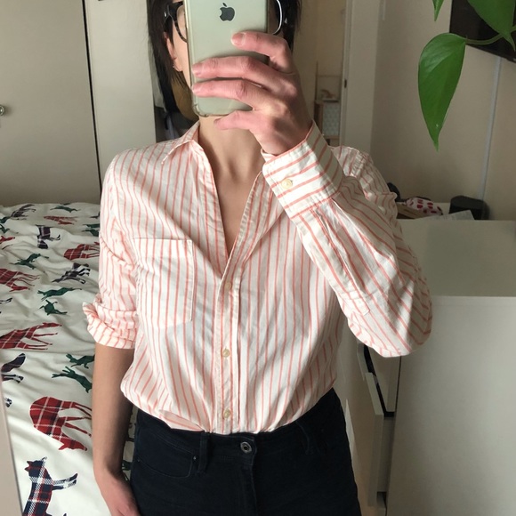 GAP Tops - $5 add-on - Bundle of 2 Gap Button Down shirts - salmon pink stripes - XS